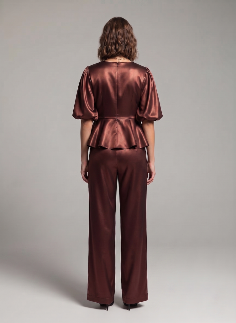 Balloon Sleeve Satin Co-ord Set