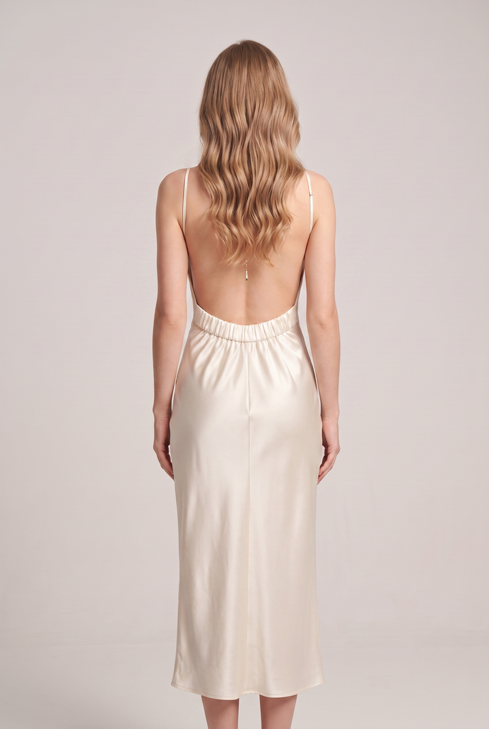 Bodycon Satin Cowl Neck Backless Midi Dress