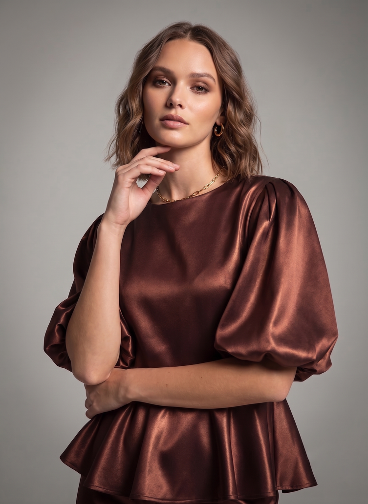 Balloon Sleeve Satin Co-ord Set