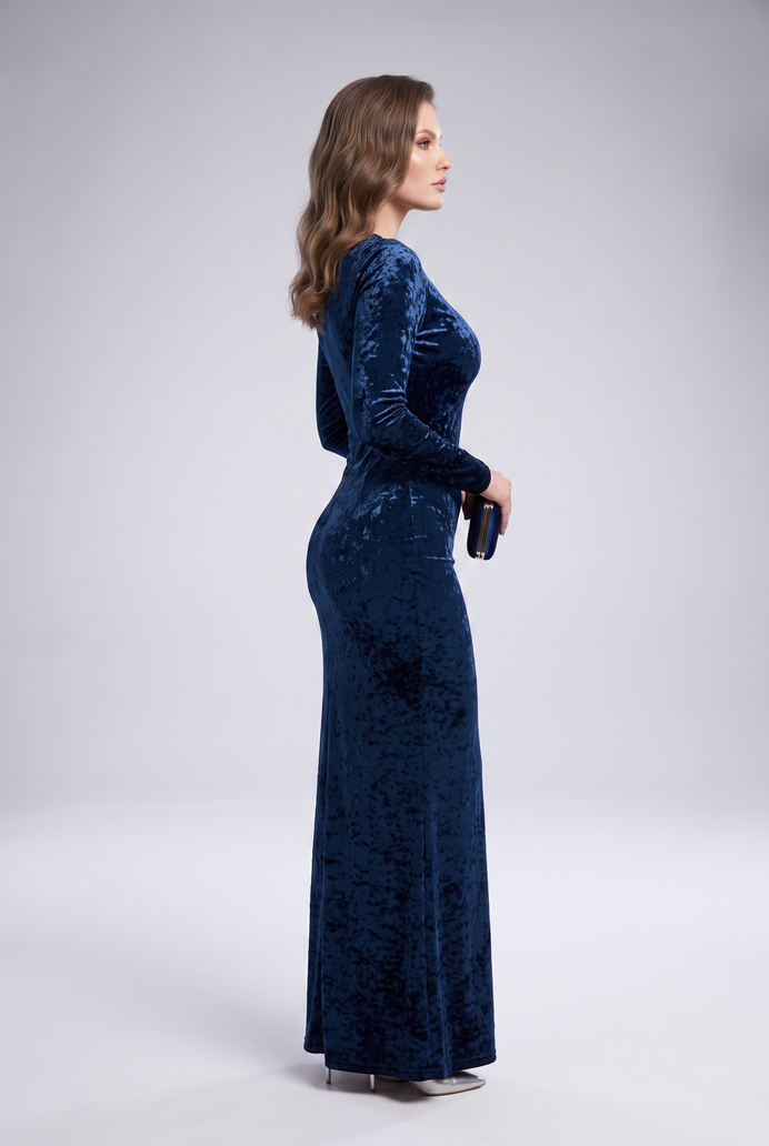 Korean Crushed Velvet Fish Cut Gown