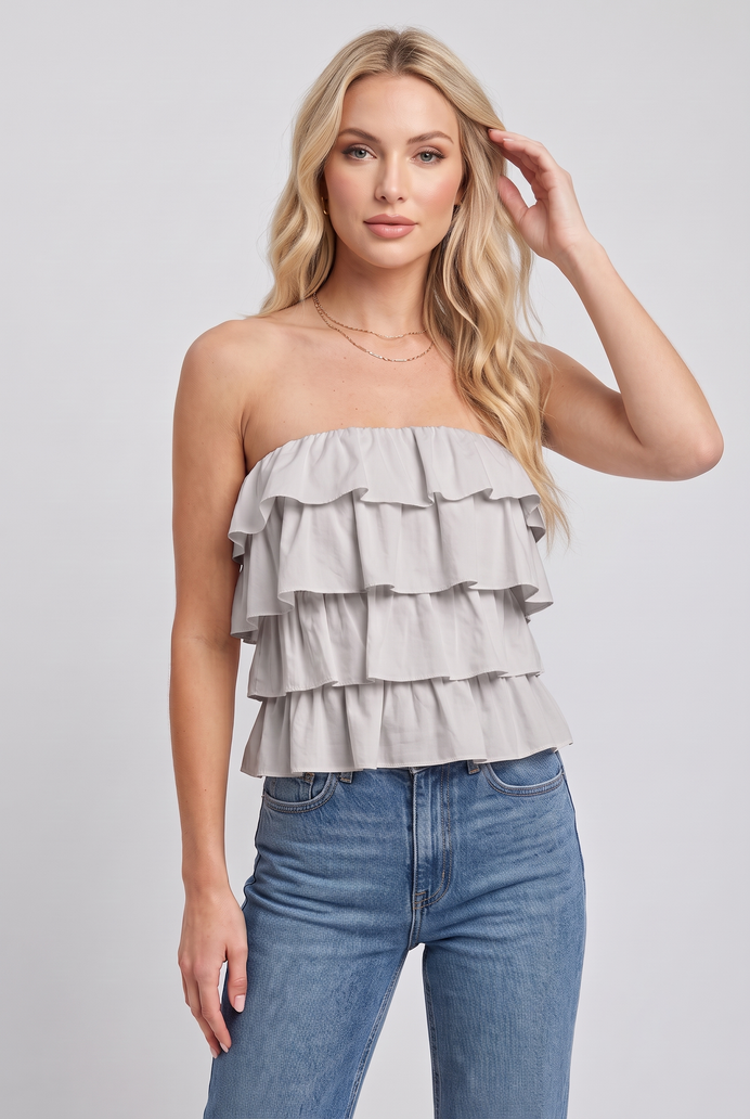 Cotton Crop Frilled Tube Top