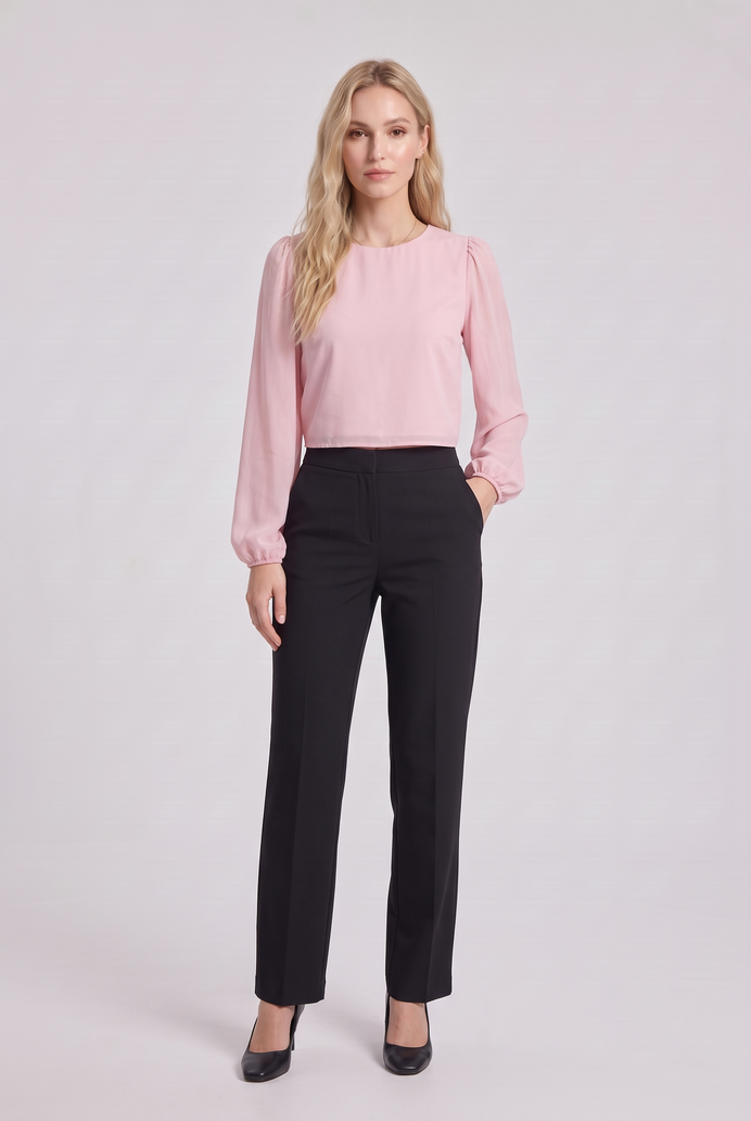 Chiffon Balloon Sleeve Crop Top