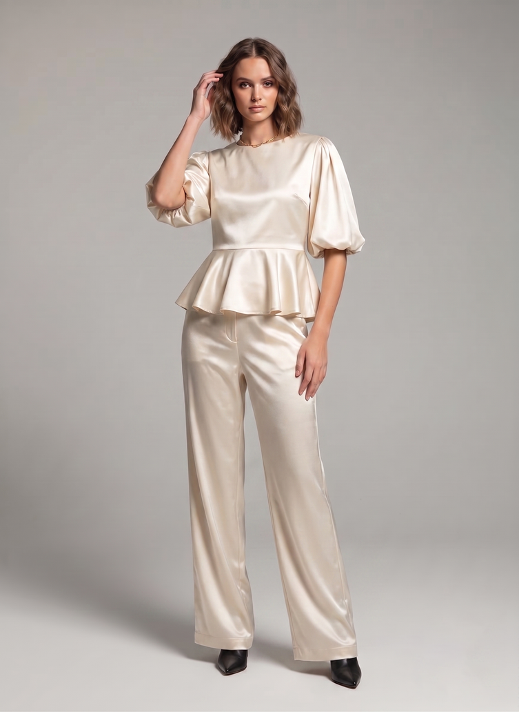 Balloon Sleeve Satin Co-ord Set