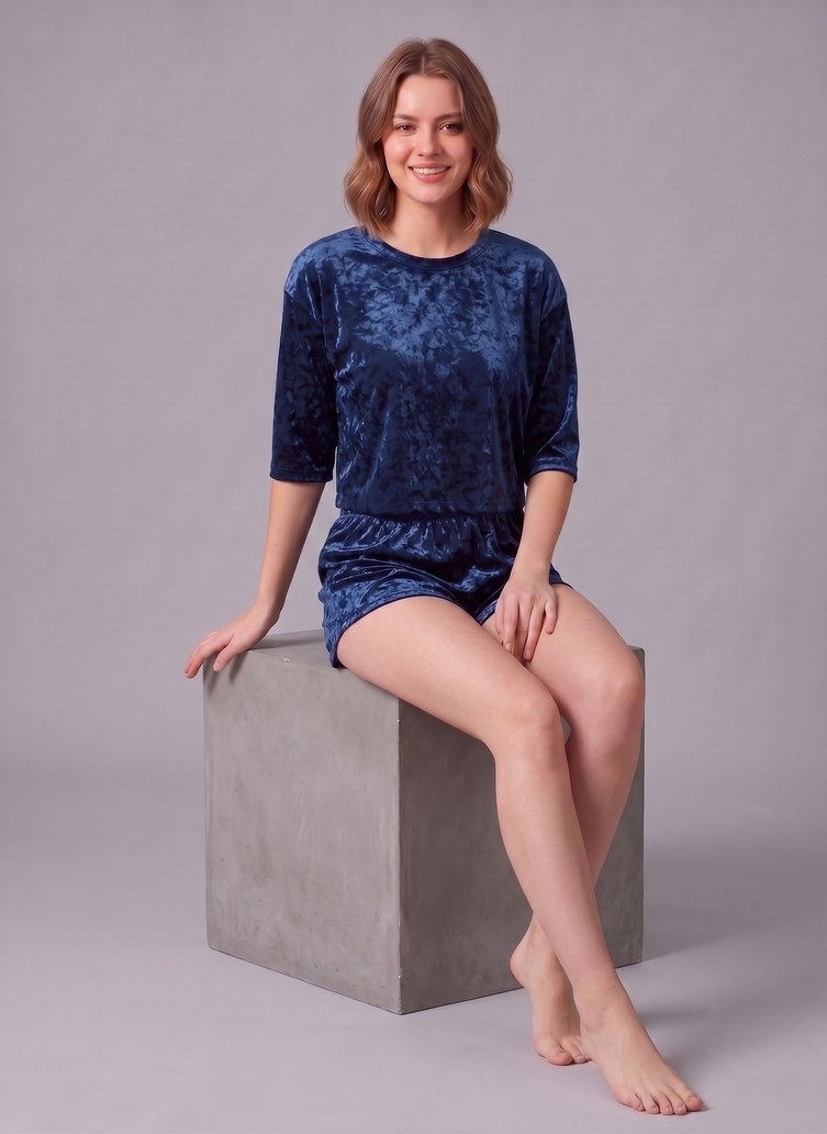 Korean Velvet Crop Top And Short Set