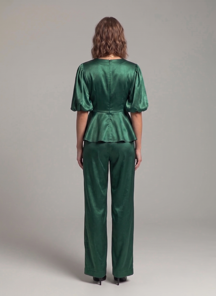 Balloon Sleeve Satin Co-ord Set