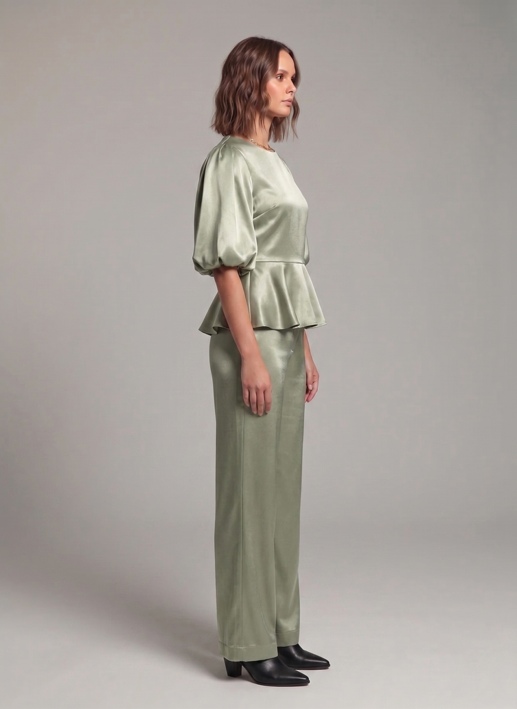 Balloon Sleeve Satin Co-ord Set