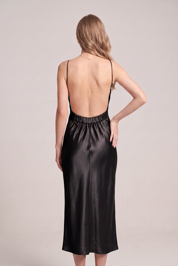 Bodycon Satin Cowl Neck Backless Midi Dress