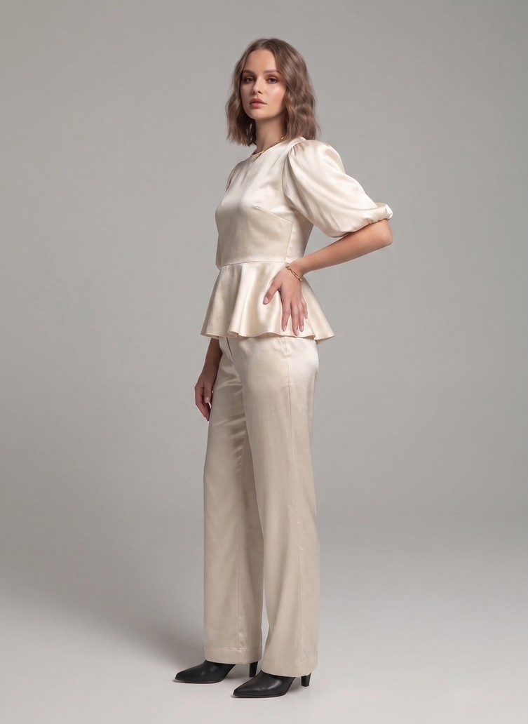 Balloon Sleeve Satin Co-ord Set