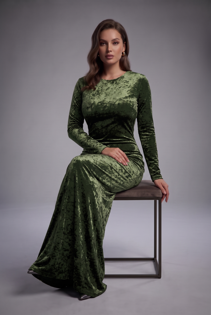 Korean Crushed Velvet Fish Cut Gown