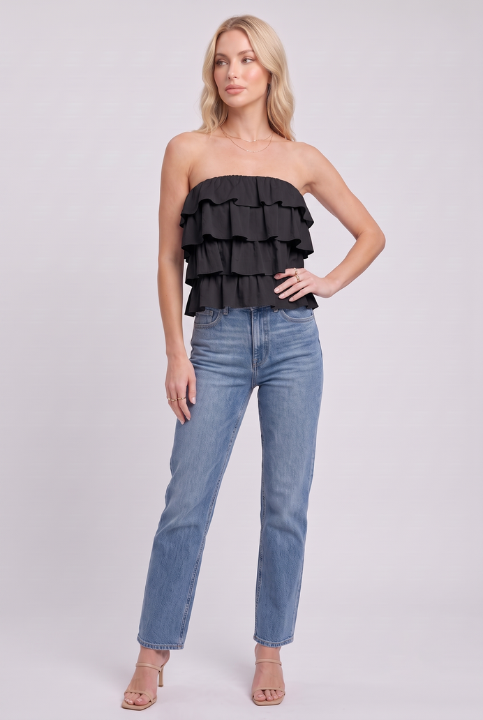 Cotton Crop Frilled Tube Top