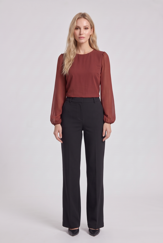 Chiffon Balloon Sleeve Crop Top