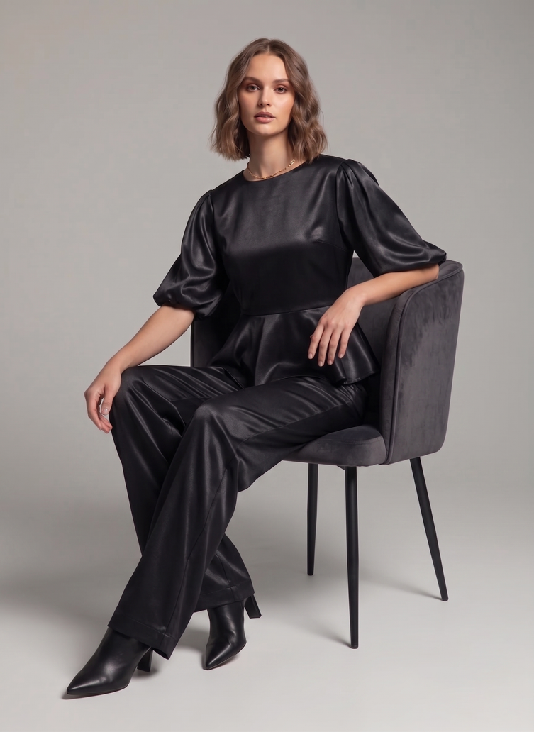 Balloon Sleeve Satin Co-ord Set