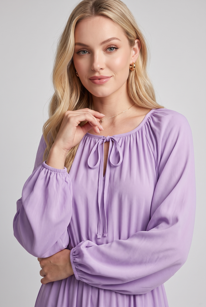 Fit & Flare Rayon Balloon Sleeve Maxi Dress