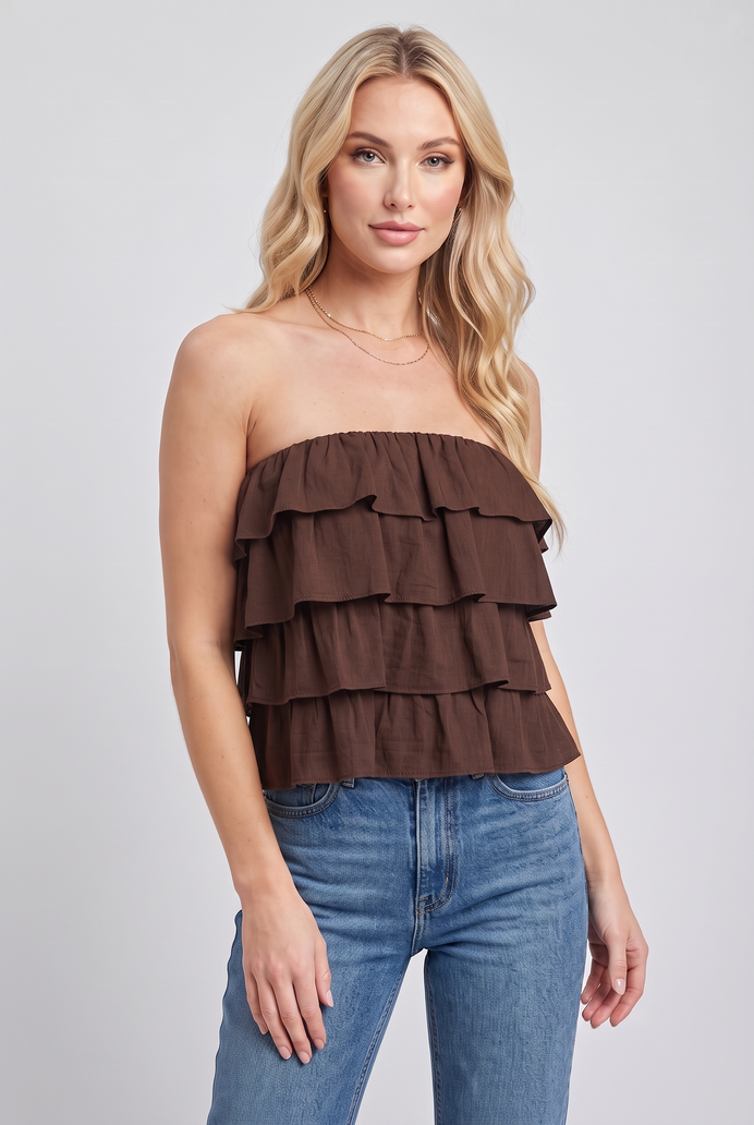 Cotton Crop Frilled Tube Top