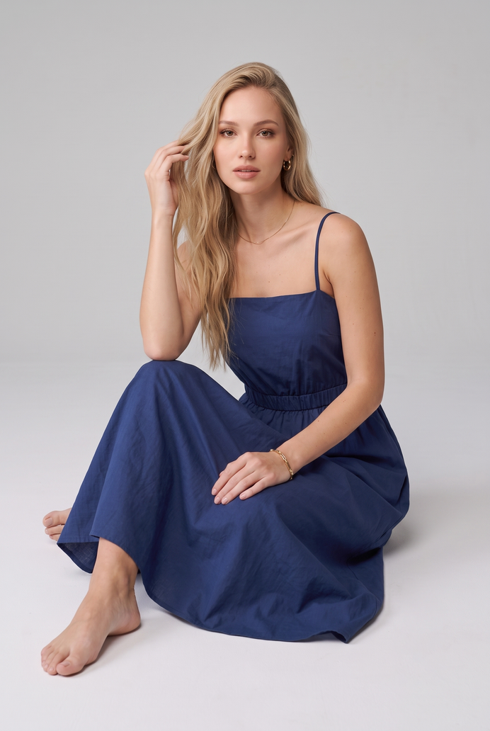 Fit & Flare Cotton Sleeveless Midi Dress