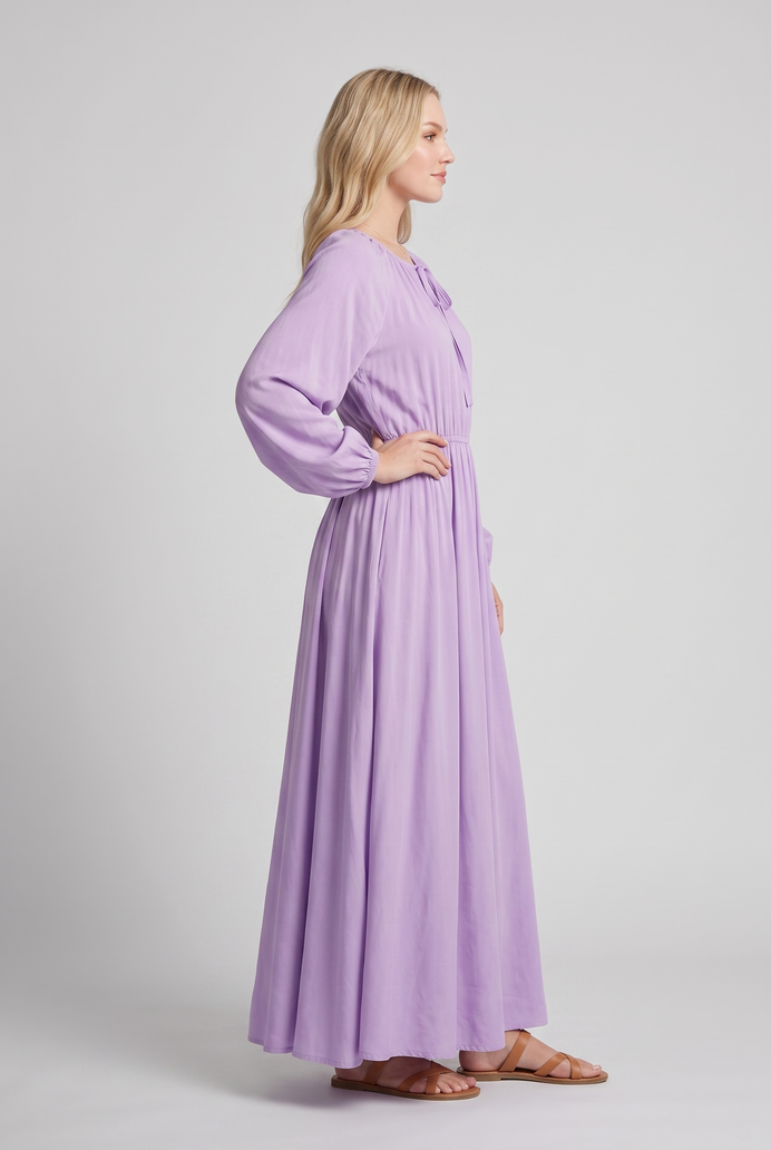 Fit & Flare Rayon Balloon Sleeve Maxi Dress
