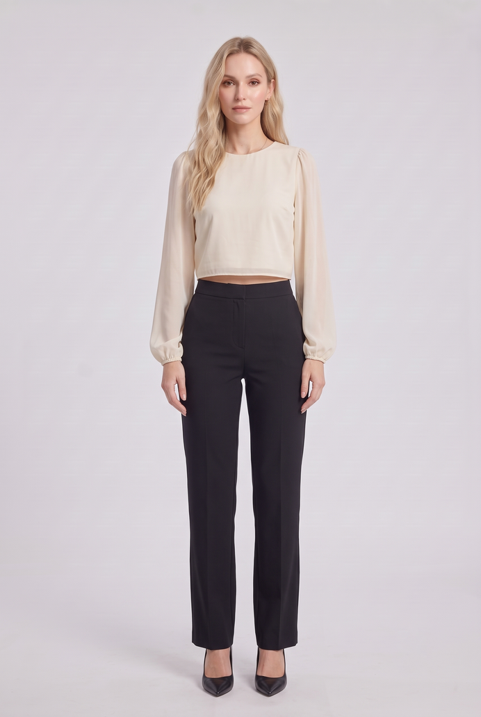 Chiffon Balloon Sleeve Crop Top