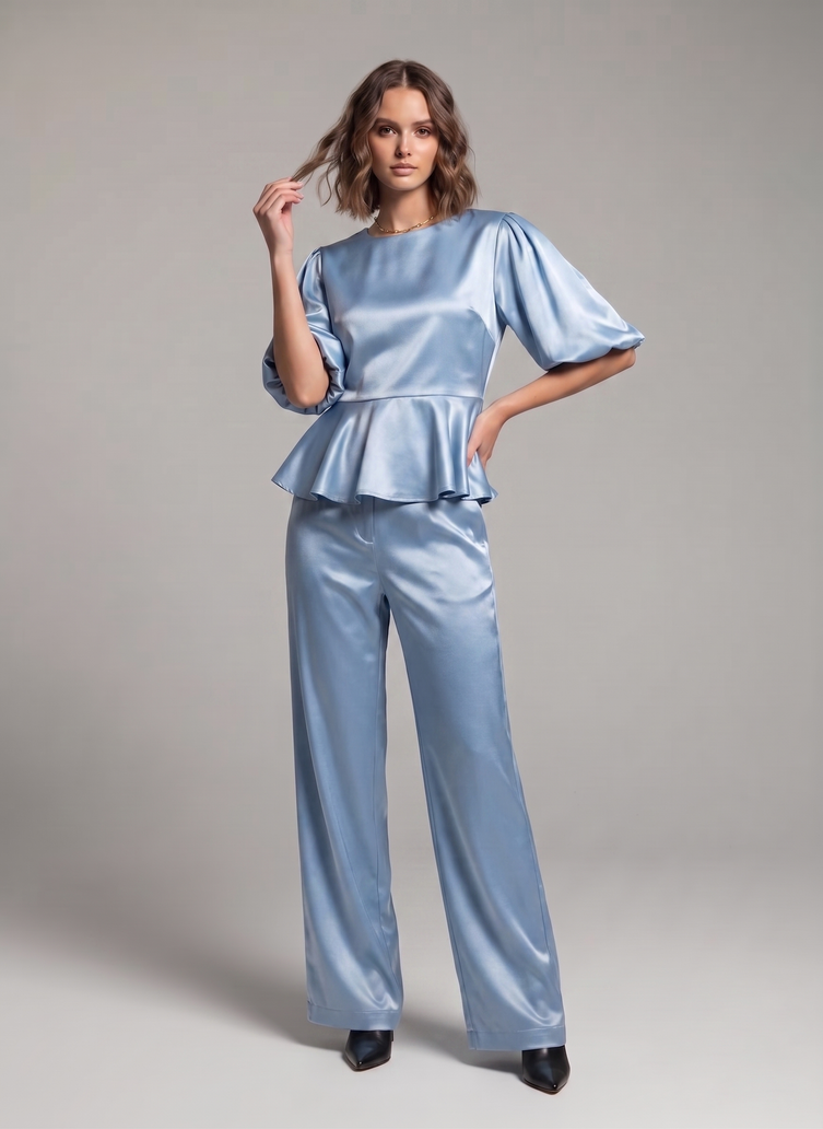 Balloon Sleeve Satin Co-ord Set