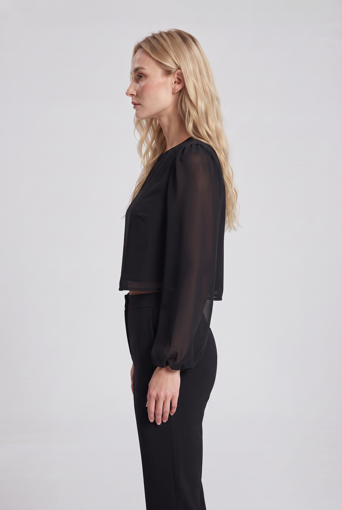 Chiffon Balloon Sleeve Crop Top