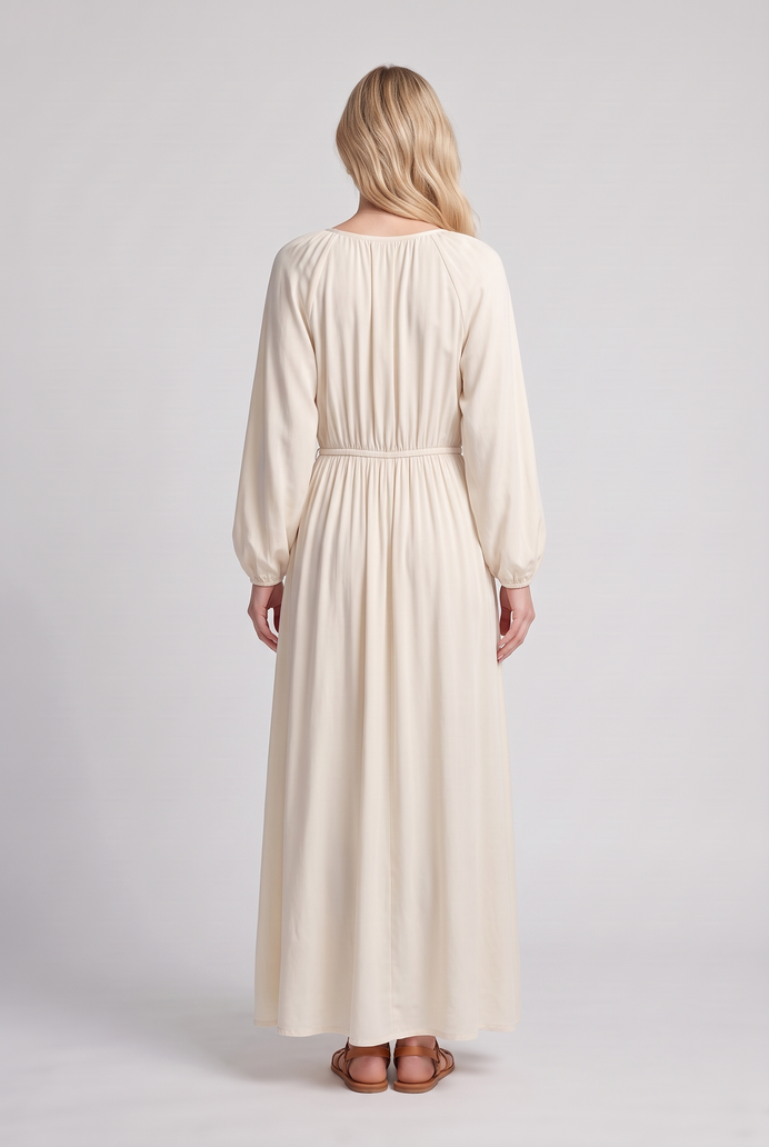 Fit & Flare Rayon Balloon Sleeve Maxi Dress