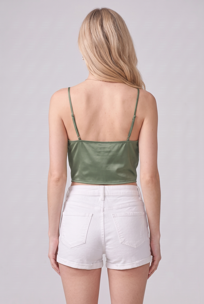 Cowl Neck Satin Crop Top
