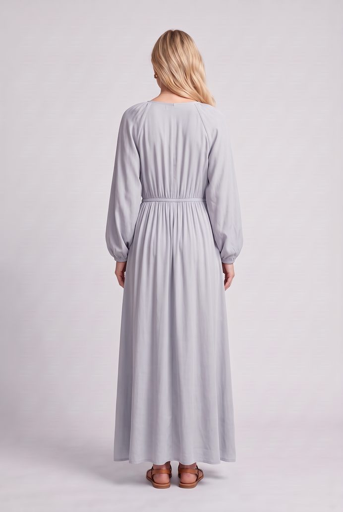 Fit & Flare Rayon Balloon Sleeve Maxi Dress