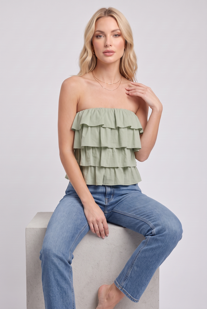 Cotton Crop Frilled Tube Top