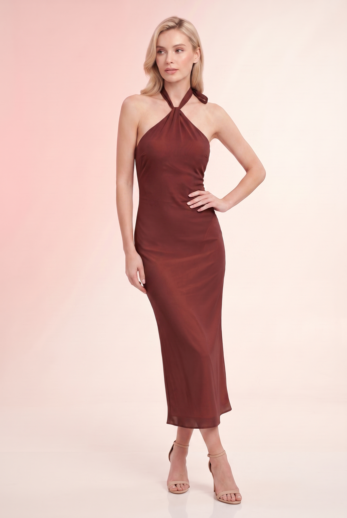 Chiffon Halter Neck Long Dress