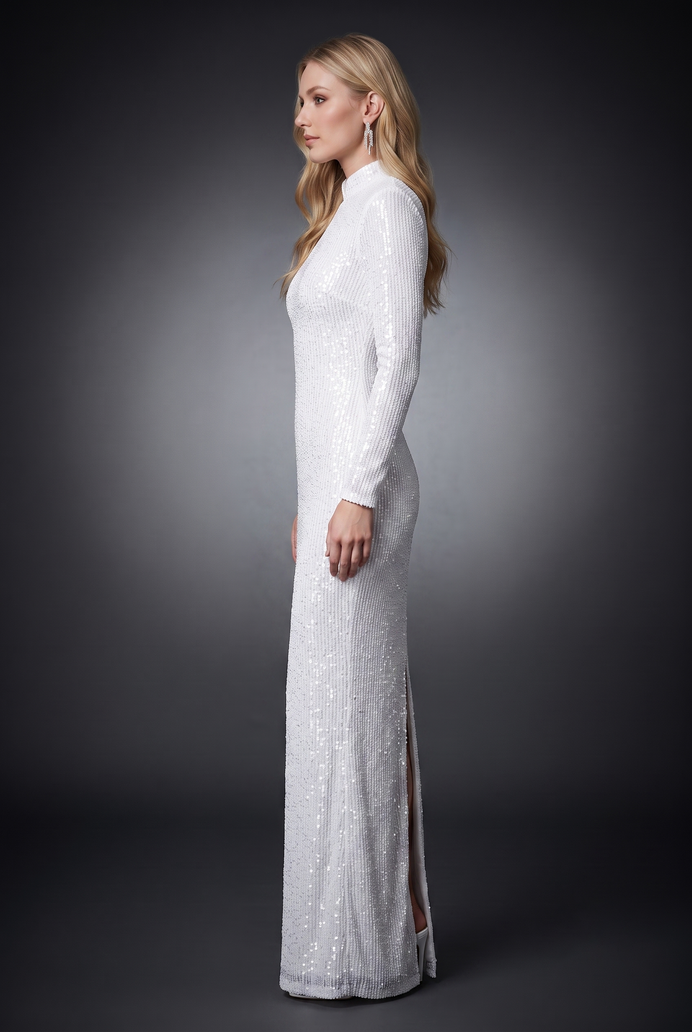 Partywear Sequins Back Slit Long Dress
