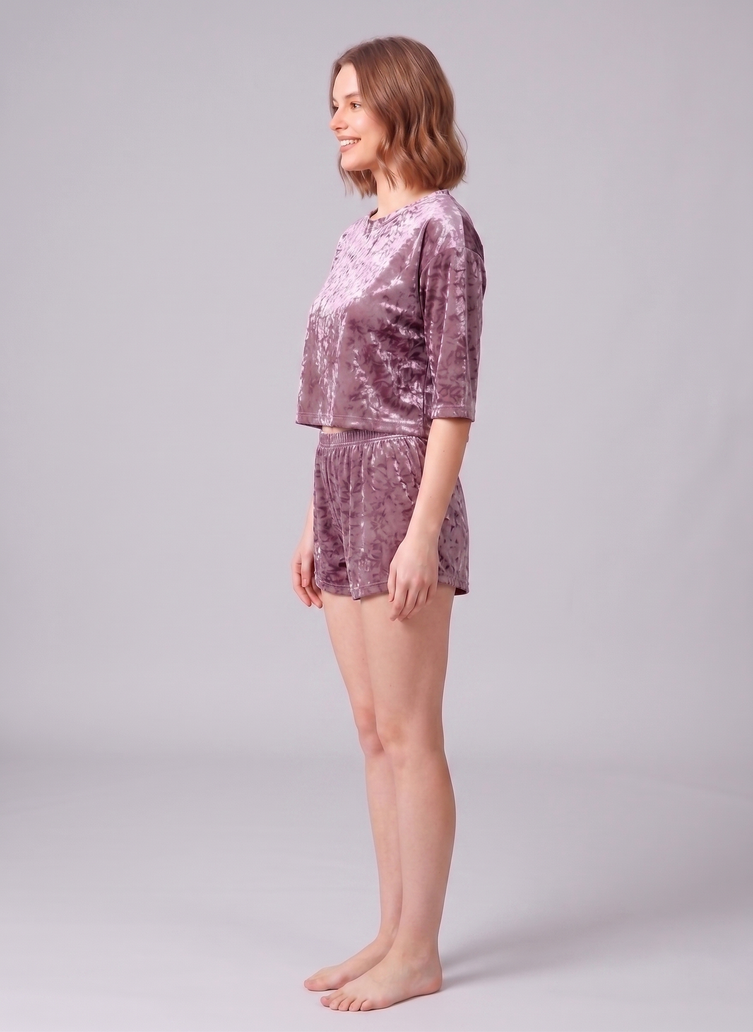 Korean Velvet Crop Top And Short Set