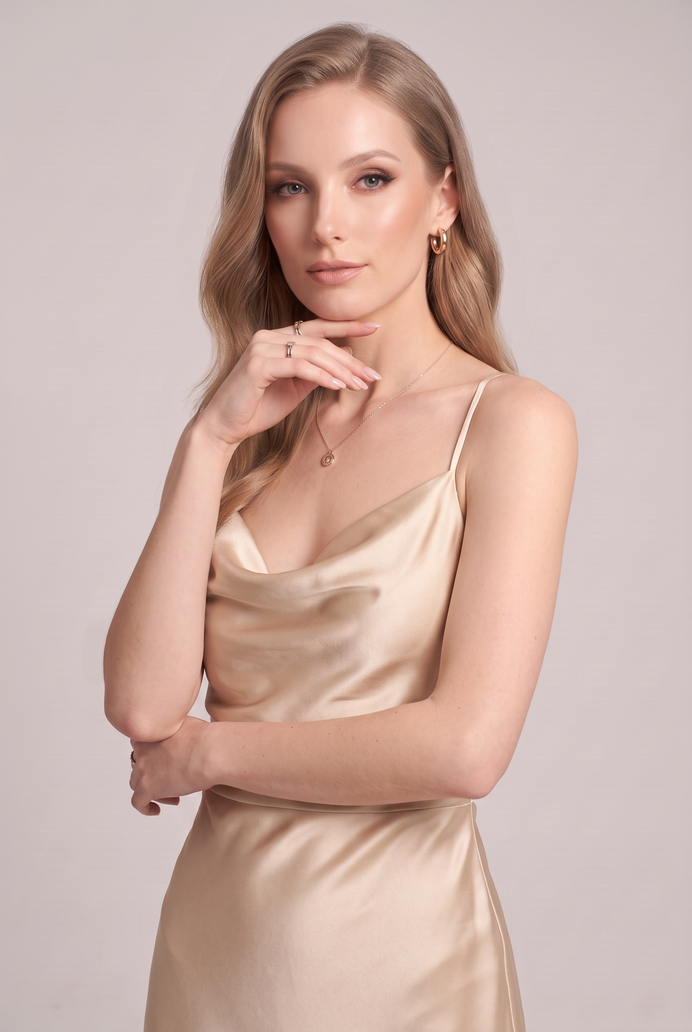 Bodycon Satin Cowl Neck Backless Midi Dress