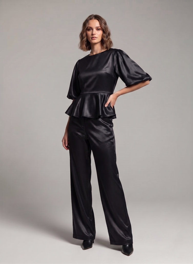 Balloon Sleeve Satin Co-ord Set