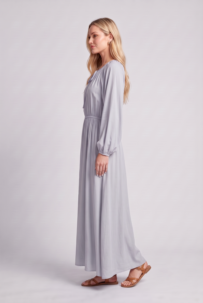 Fit & Flare Rayon Balloon Sleeve Maxi Dress