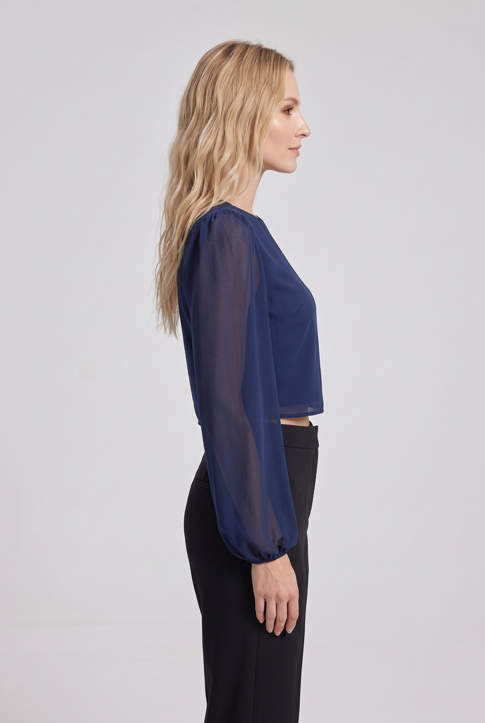 Chiffon Balloon Sleeve Crop Top