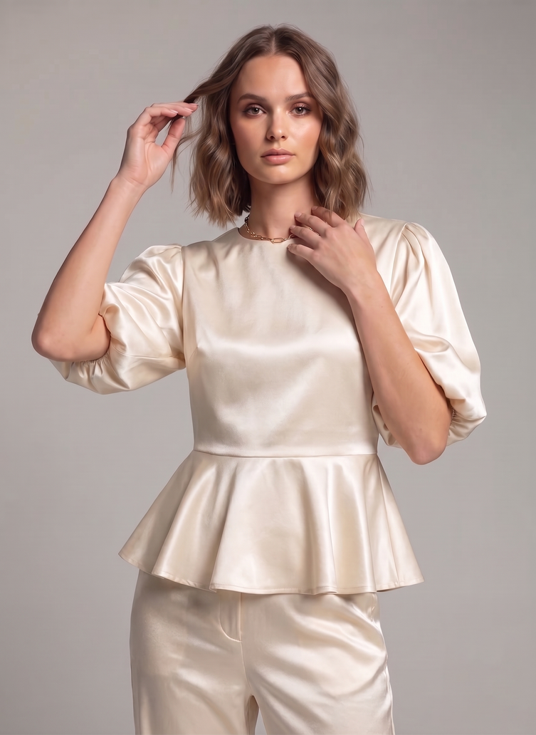 Balloon Sleeve Satin Co-ord Set