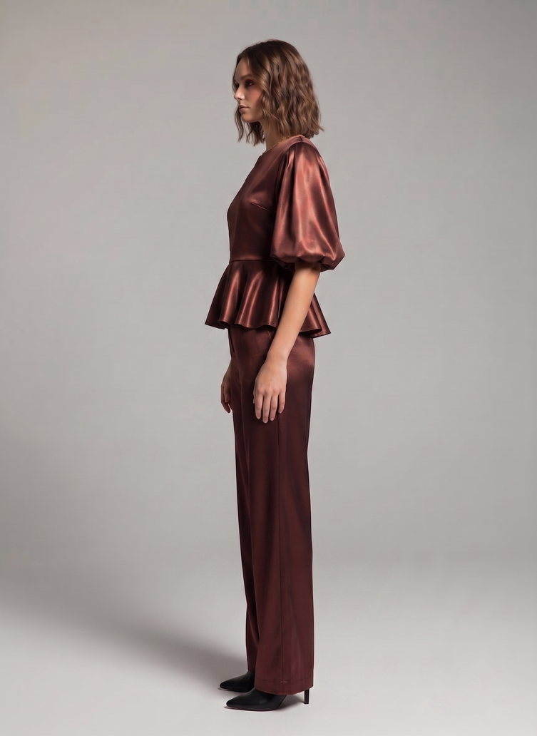 Balloon Sleeve Satin Co-ord Set