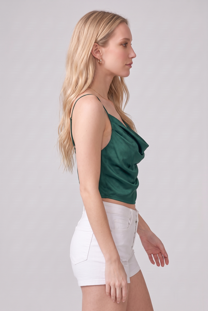 Cowl Neck Satin Crop Top