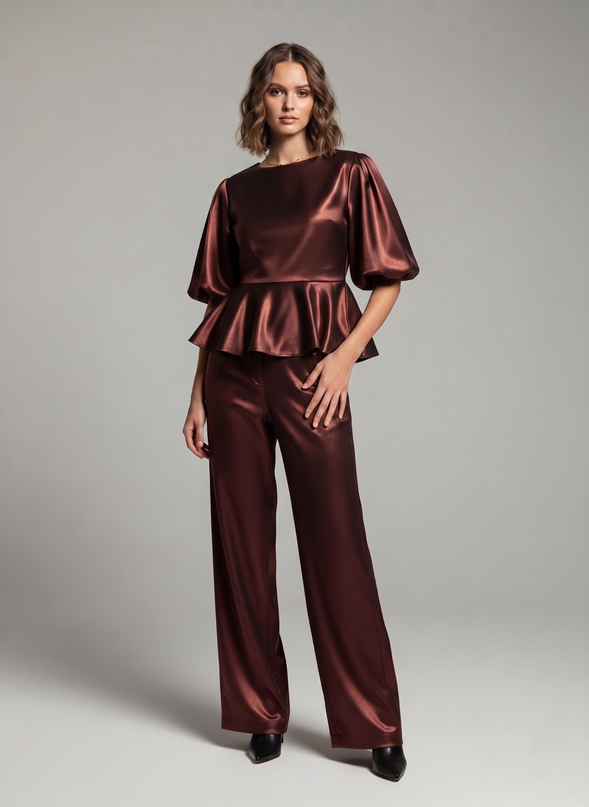 Balloon Sleeve Satin Co-ord Set