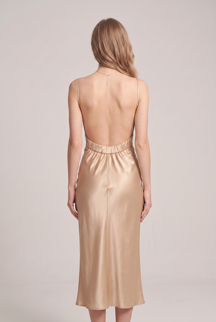 Bodycon Satin Cowl Neck Backless Midi Dress