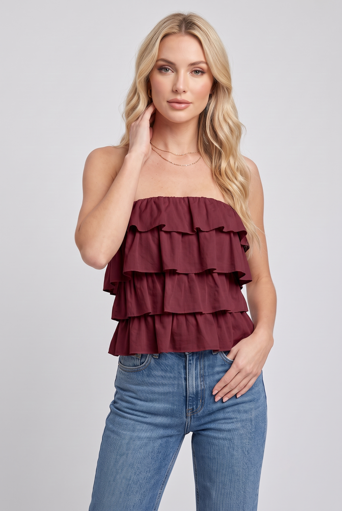 Cotton Crop Frilled Tube Top