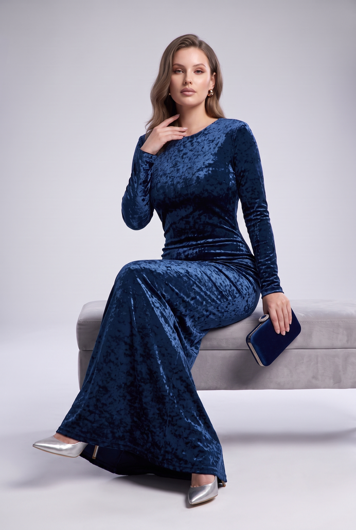 Korean Crushed Velvet Fish Cut Gown