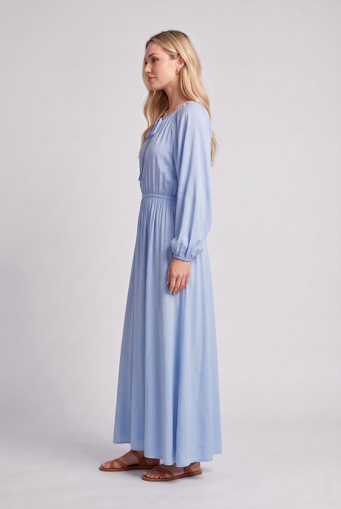 Fit & Flare Rayon Balloon Sleeve Maxi Dress
