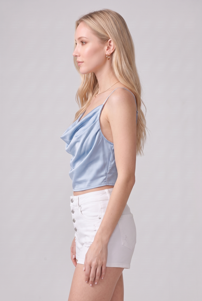 Cowl Neck Satin Crop Top