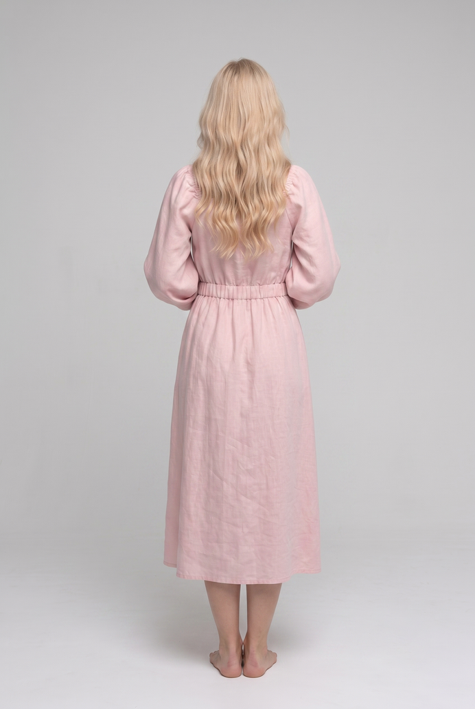 Balloon Sleeve Cotton Flared Midi Dress