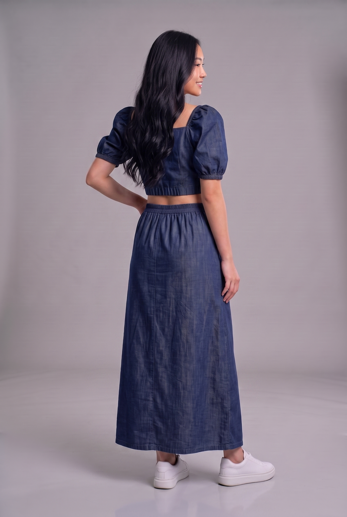 Puff Sleeve Denim Co-ord Skirt & Top Set