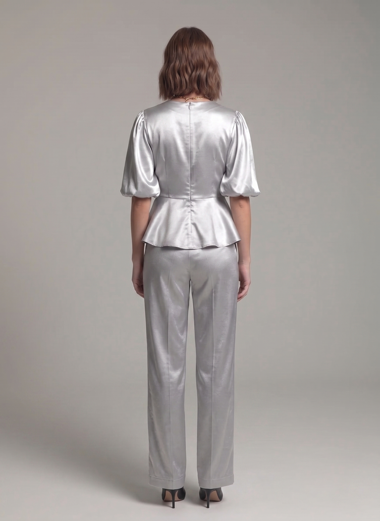 Balloon Sleeve Satin Co-ord Set
