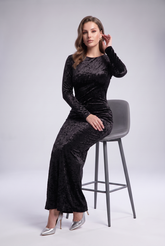 Korean Crushed Velvet Fish Cut Gown