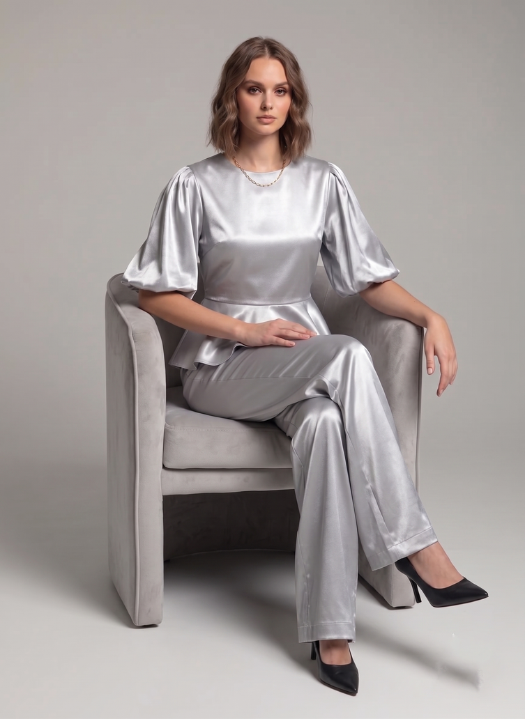 Balloon Sleeve Satin Co-ord Set
