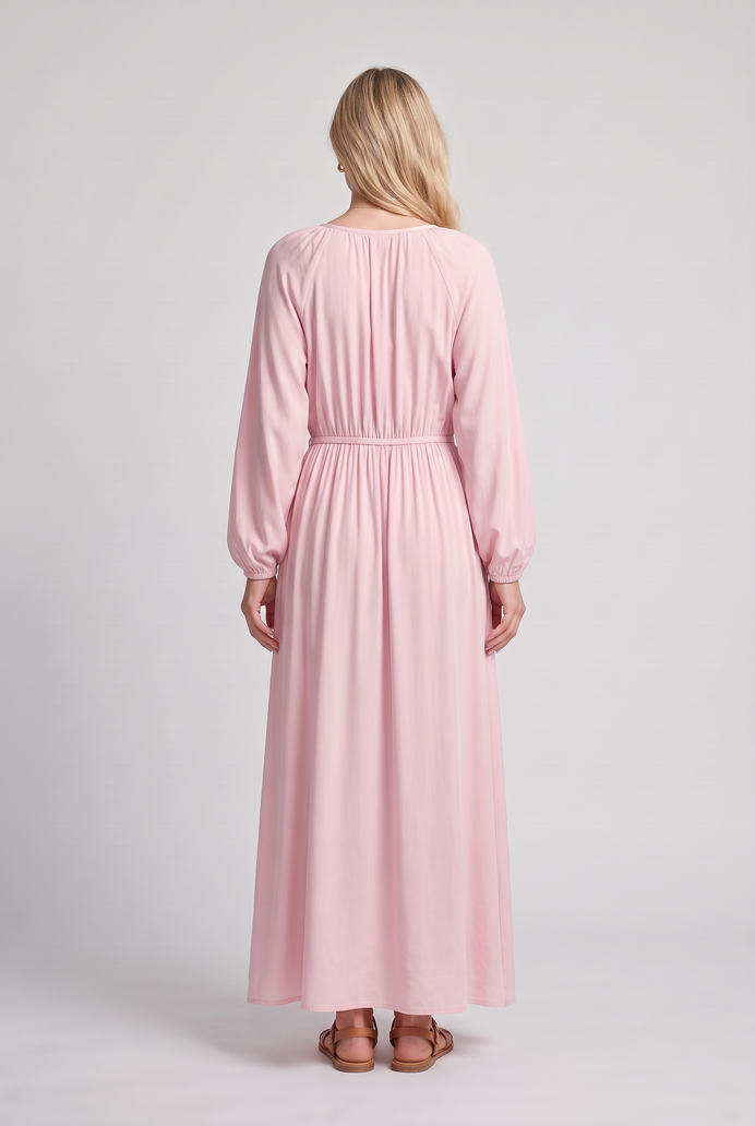 Fit & Flare Rayon Balloon Sleeve Maxi Dress