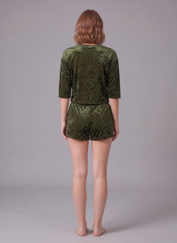 Korean Velvet Crop Top And Short Set